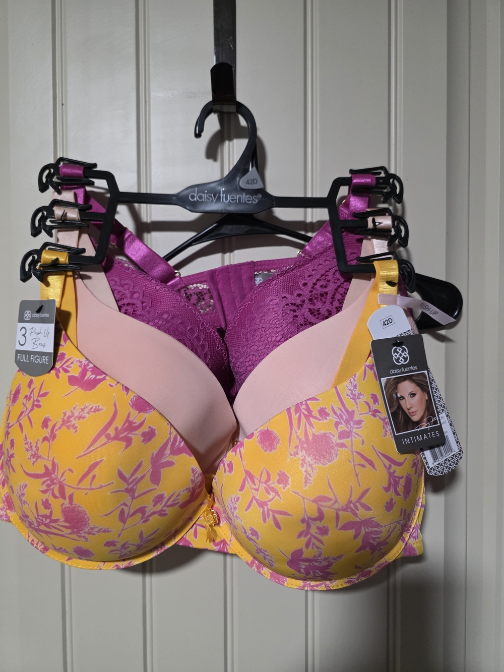 Daisy Fuentes Yellow & Pink Floral 3-Pack T-Shirt Bras